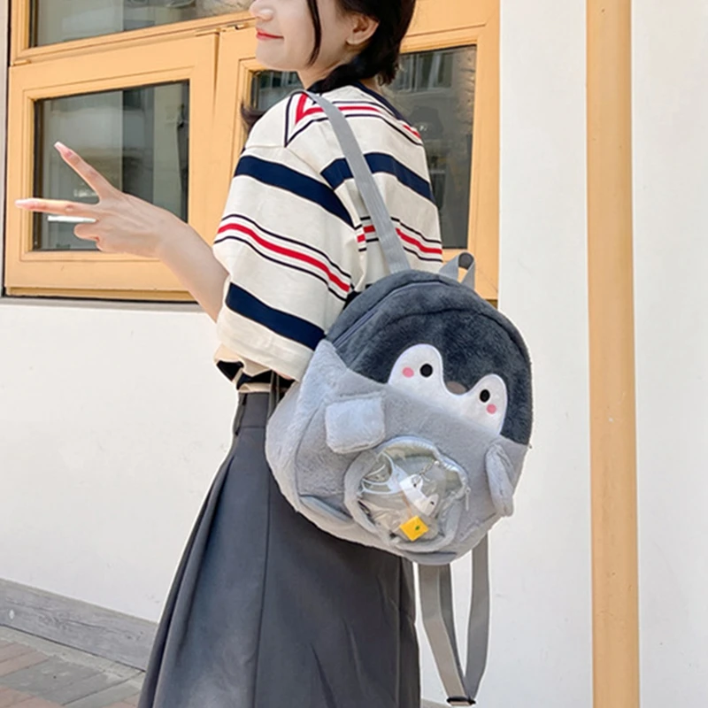 Cute Cartoon Penguin Shaped Backpack Soft Plush Doll Toys Stuffed Doll Should bag Handbag for Women Girls Birthday Gifts