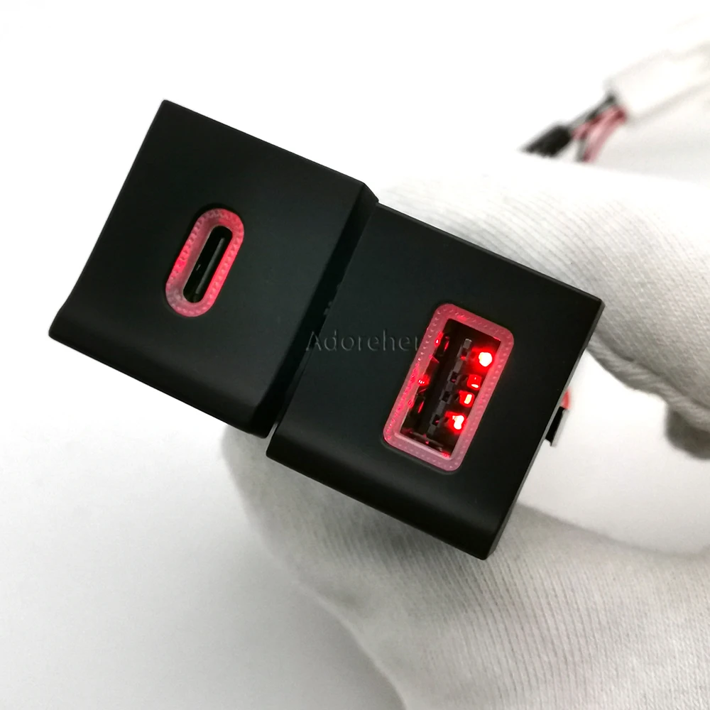Red Light Compatible For VW Jetta 2015-2018 Car USB Charger Socket Adapter PD Double Usb Type C Power Outlet Switch Button