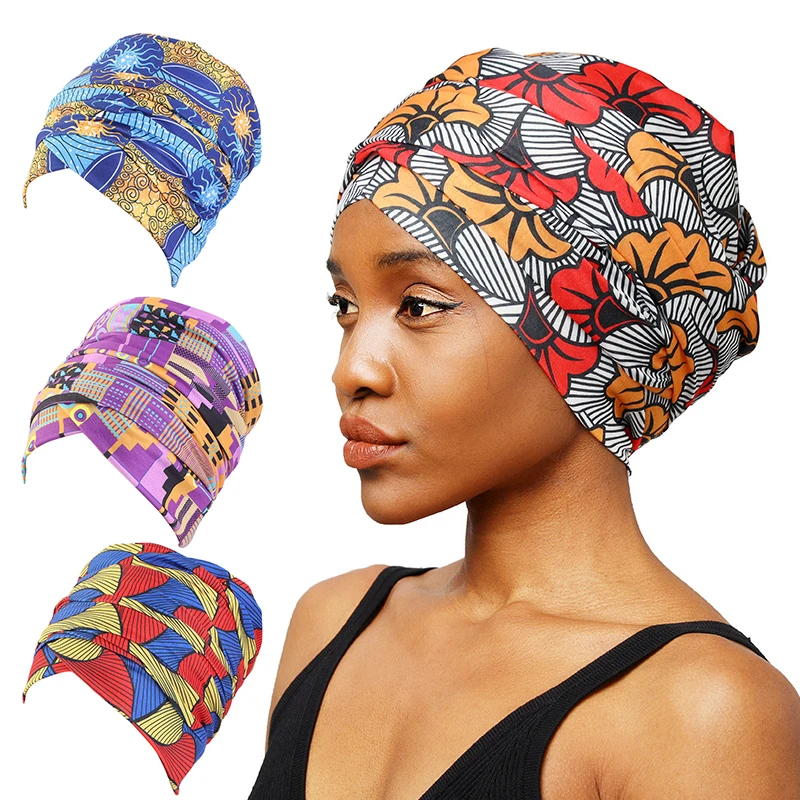 Women Multi-color Usage Turban African printing long Head Wrap headscarf Geometric Design head scarf  Bandanas Hair Accessories