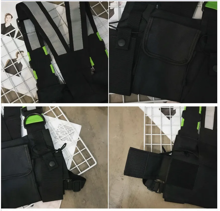 Functional Tactical Chest Bag For Men Fashion Bullet Hip Hop Vest Streetwear Bag Waist Pack Unisex Black Chest Rig Bag