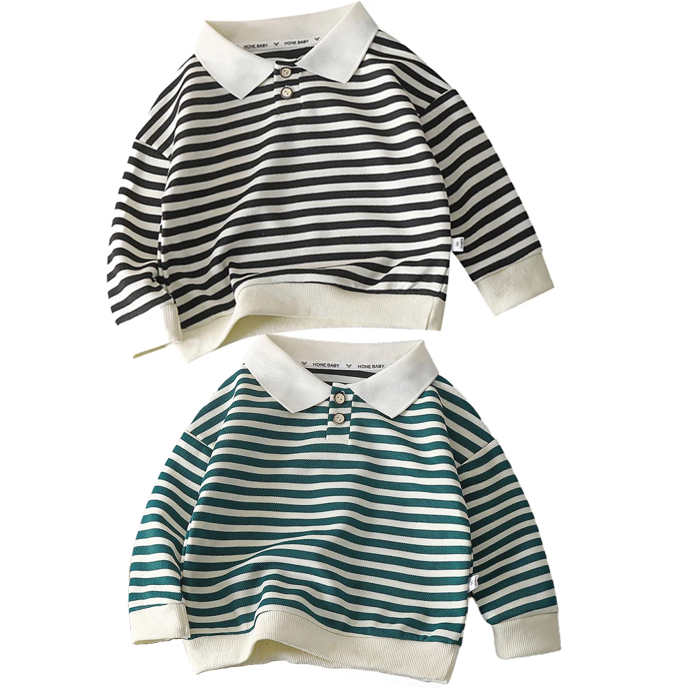 ملابس الأطفال بلوزة مخططة للأولاد والبنات قمصان بولو للأطفال بلوفرات بأكمام طويلة بلوزات عصرية تي شيرت للأطفال الصغار كلاسيكي