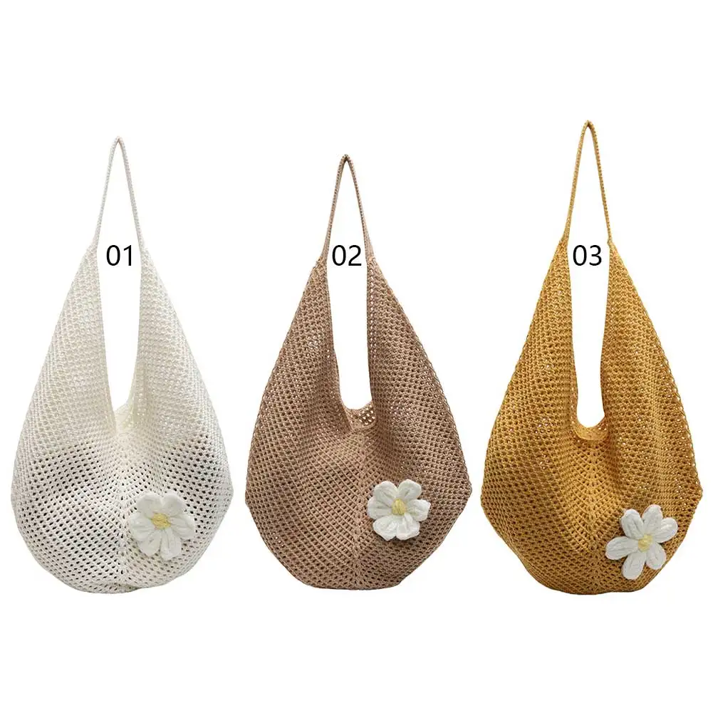 

Женская сумка через плечо с ажурным плетением, вместительная вязаная сумка-тоут, однотонная сетчатая пляжная сумка, сумка для покупок, путешествий и поездок на работу