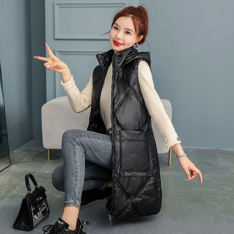 

Women's Detachable Hood Cotton Vest Autumn Winter Mid Length Trendy Jacket with Hoodie​