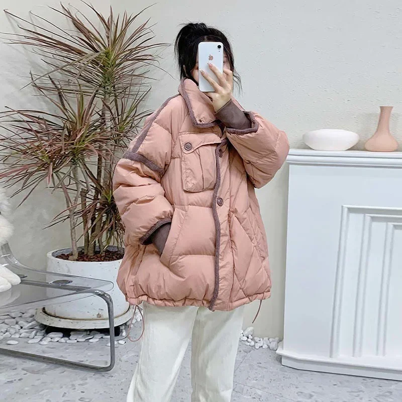 Women Down Winter Coat 2023 Fashion Thick White Duck Down Jacket Loose Color Matching Personality Warm Feminine Outerwear