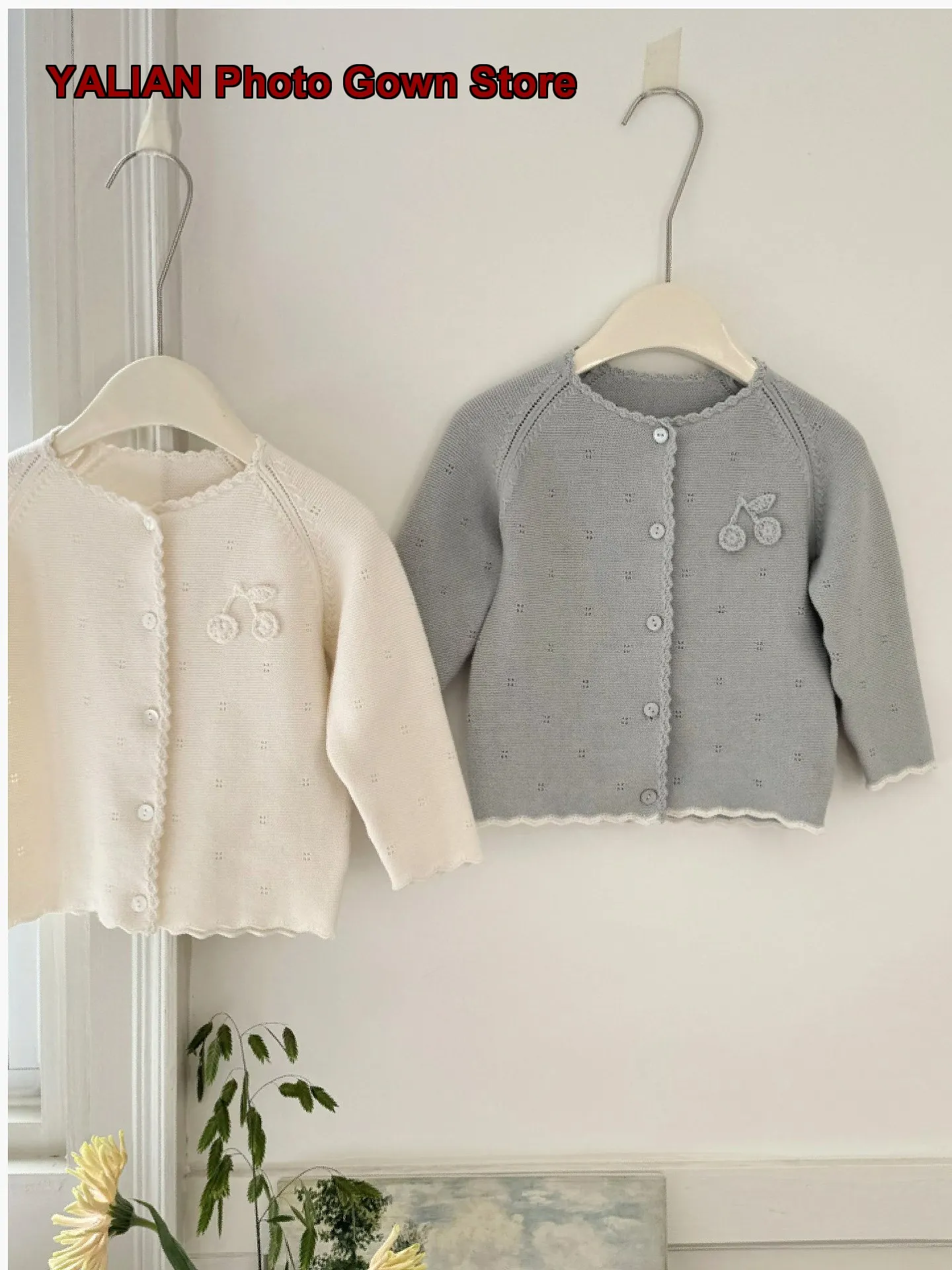 Girls 26 Spring Autumn Stylish Thin Solid Color Cotton Hollow Out Lace Kids Knit Jacket