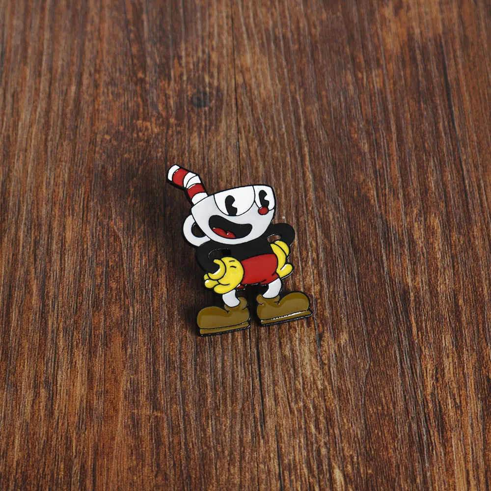 Gra Cuphead odznaka broszka przypinki Cartoon Cuphead rysunek kumpelni modny stop metalu emalia przypinka do klapy Cosplay biżuteria prezent akcesoria