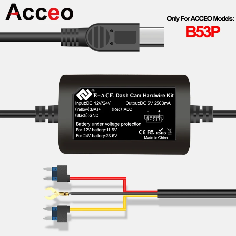 Hardwire Kit 3.5 Meters 3 Cutting 24H Parking Monitoring Type-c Buck Line Hard Wire For Dash Cam Reaview Mirror Only For B53P