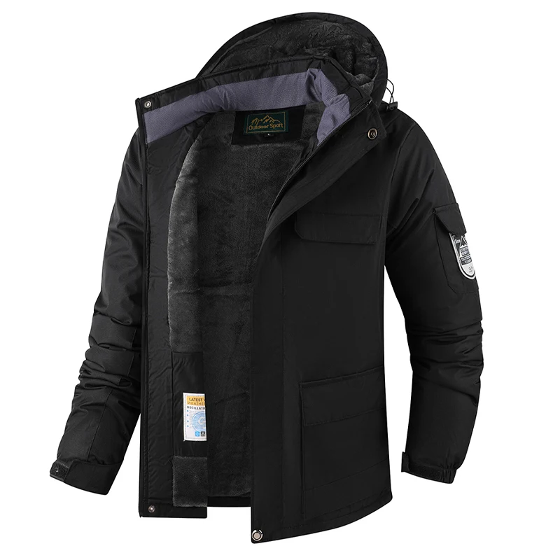 Big&Tall Outdoor Jacket Men Plus Size Fleece Lined Hooded Coat Waterproof Winter Man Parkas Loose Plus Size Coat Hiking Outwear