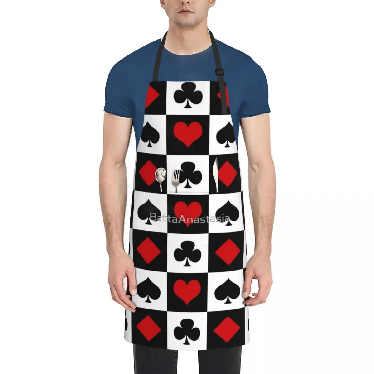 Playing Card Waterproof Kitchen Apron For Women/Men With Pockets Work Restaurant Shop Waiter Work Uniform