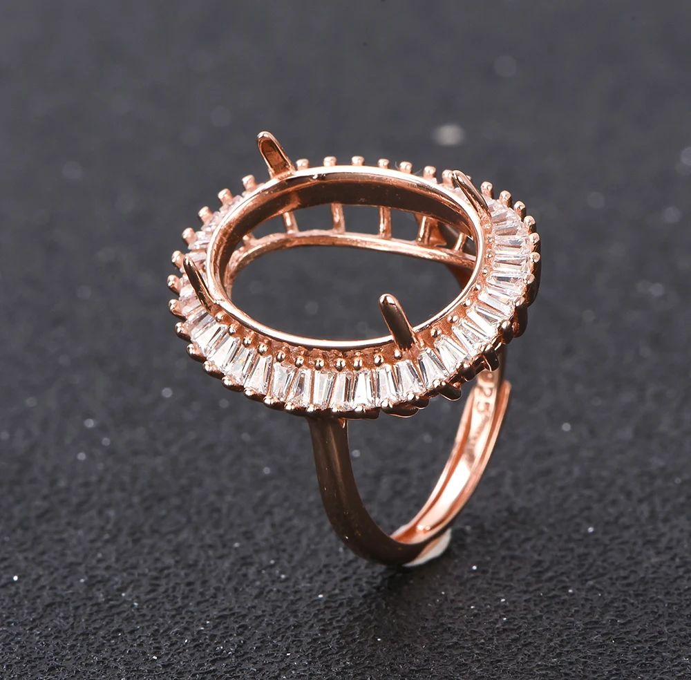 13x18mm S925 Silver Oval Solid Shank Ring Base, Diamond Accent Bridal Setting for Gemstones, Handcrafted Jewelry Making Supplies