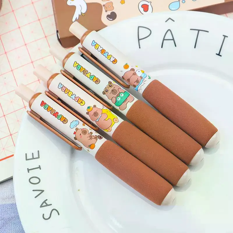 4Pcs Capybara Gel Pens Sponge Soft Grip Quick-Drying Gel Pens Set Office School Kawaii Student Stationery Supplies