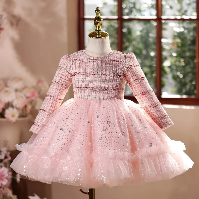 Girls First Birthday Party Dress Kids Princess Formal Celebration Evening Gown Clothes Gown Children Host Singing Performance
