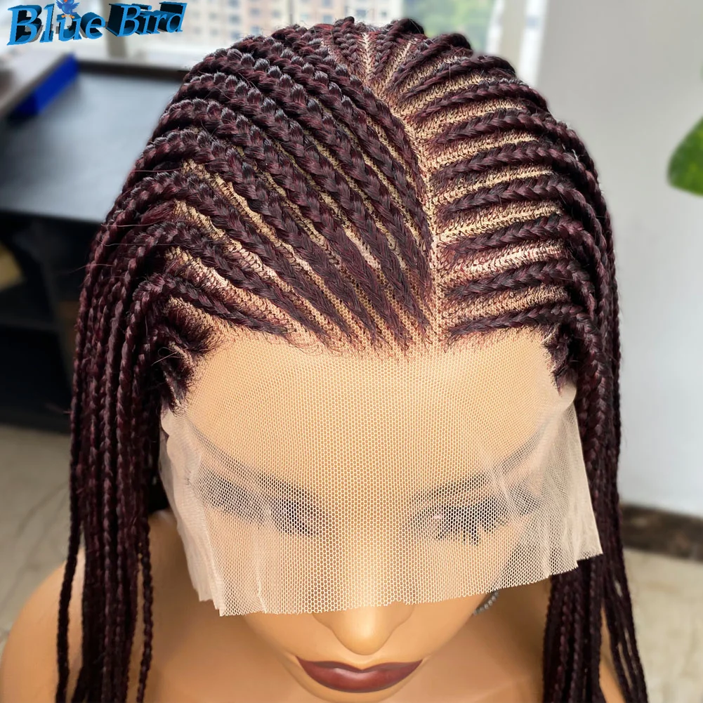 BlueBird 13X6 Deep Part Lace Wig 1b/39 Mixed Color Long Box Braided Wig Side Part Synthetic Hair Lace Front Wigs for Black Women