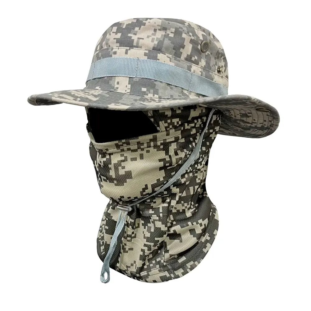 Boonie Hat بالاكلافا قناع الوجه الكامل مجموعة واسعة حافة قبعة الشمس حماية الشمس قبعة الصيد للرجال النساء الصيد التنزه التخييم