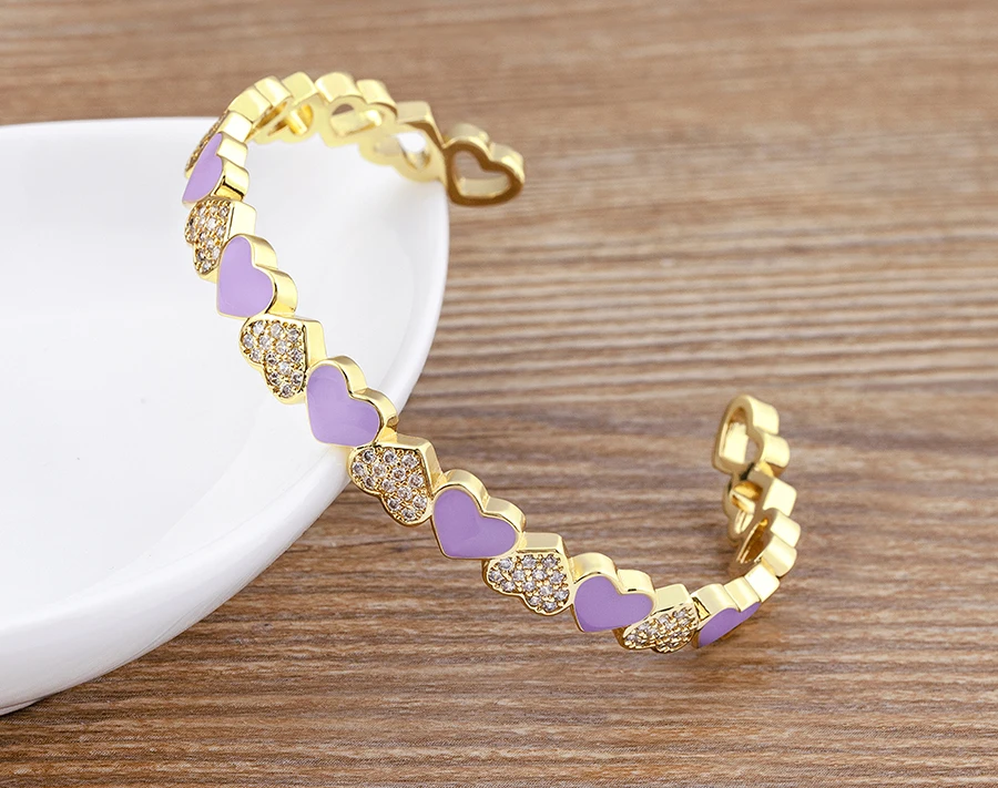 Nidin Trendy 5 Farben Geöffnete Armbänder für Frauen Gold Überzogene Herz Romantische Liebe Schmuck Zubehör Emaille Verstellbare Armband Geschenk – Detail 14