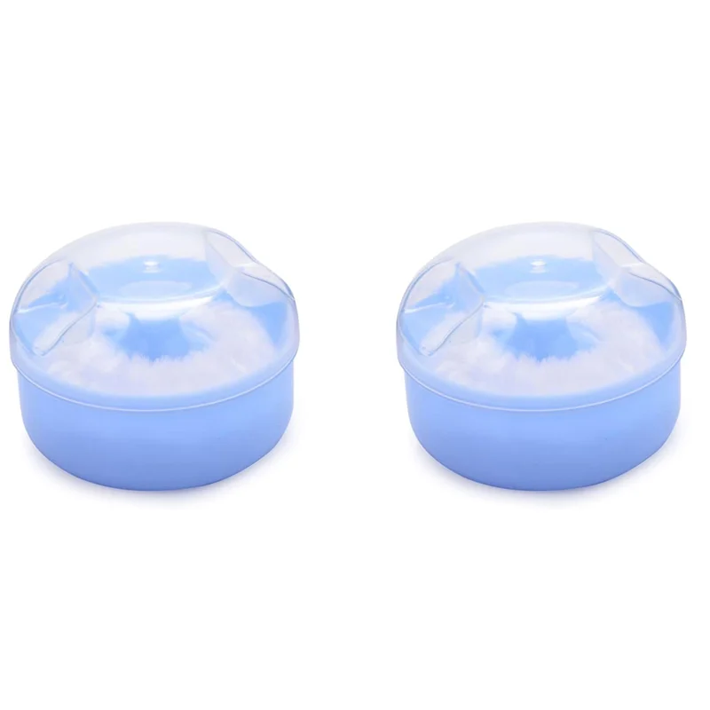 

2X Baby Soft Face Body Cosmetic Powder Puff Sponge Box Case Container (Blue)-Y46A