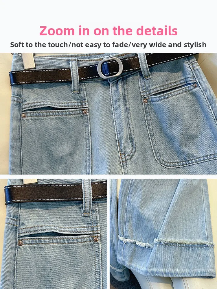 Calça jeans feminina cintura alta, lavagem leve, perna larga, longa, com bainha desfiada, ajuste solto, tendência da moda 2026