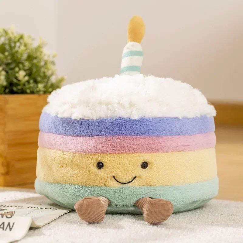 Cute Birthday Cake Plush Toy Throw Pillow Creative Cartoon Birthday Cake Stuffed Doll Soft Decorative Pillow Back Cushion Gifts