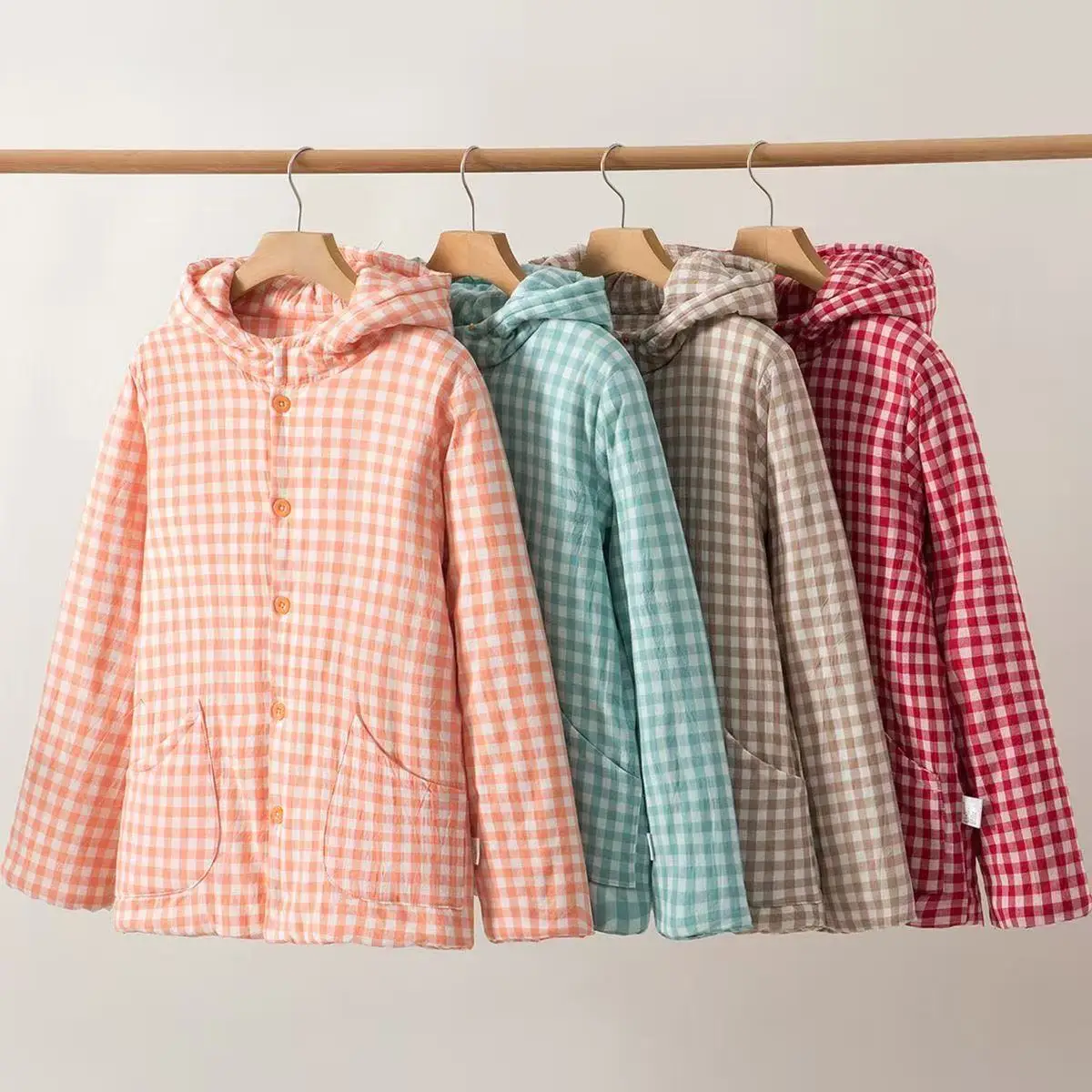 New Chinese Style Cotton Coat Women  Traditional Chinese Button Overcoat Vintage Plaid Printing Hooded Coat Thick Jacket Femal