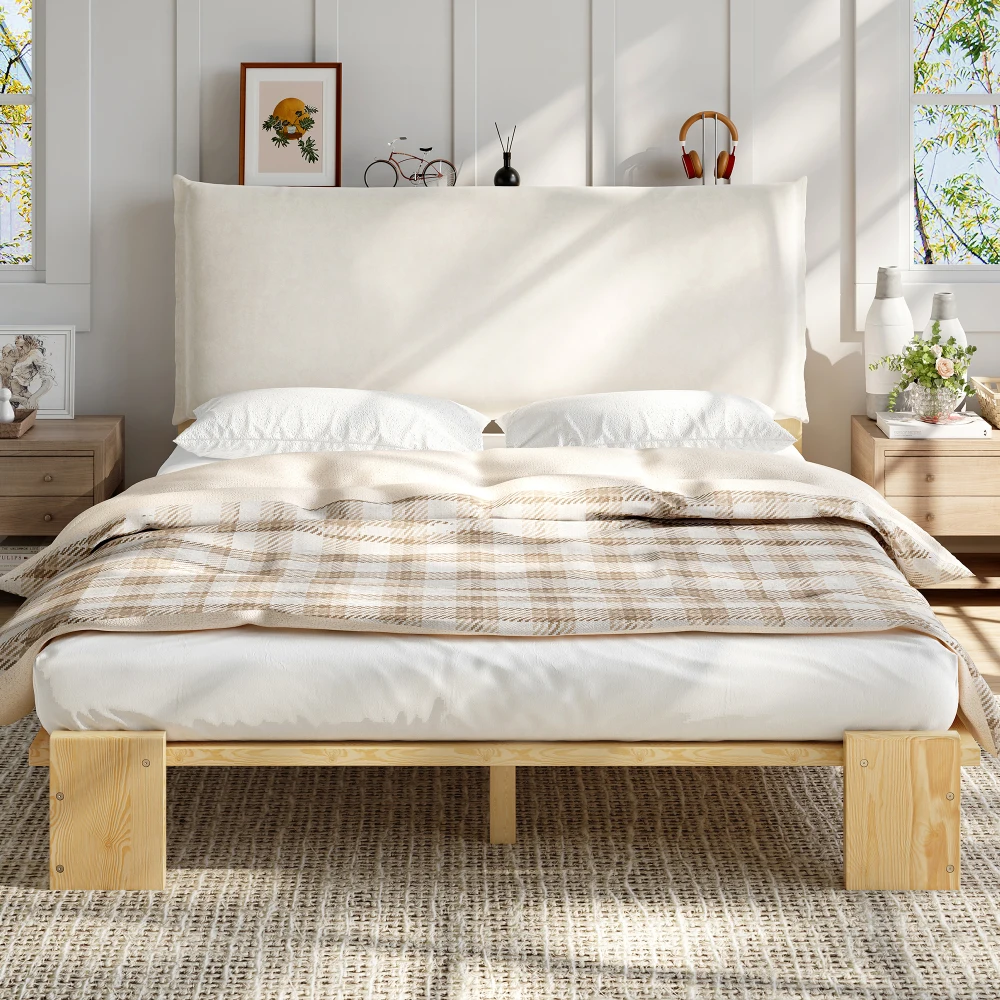 PINGGO Samtbezogenes Einzelbett für Kinder, weiche Rückenlehne, stabile Lattenbasis, breite Beine, Kiefer, Schwamm, Sperrholz, 140 x 200 cm, ohne Matratze – Detail 4