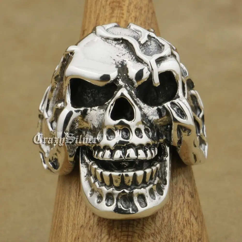 Jaw Openable Skull 925 Sterling Silver Ring Biker Punk Jewelry 9M020 US Size 7~15