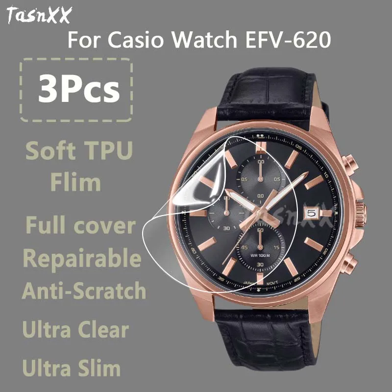 Protector de pantalla de hidrogel TPU, película reparable, transparente, delgada y suave, no de vidrio templado, para Casio Edifice EFV-620, 610, 600, 3 uds.