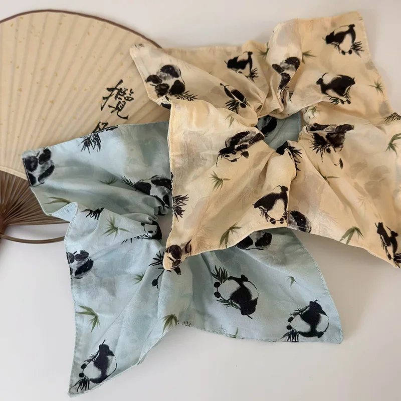Retro yeni çin tarzı bambu Panda kare eşarp saç Scrunchies kadınlar için kız sevimli kafa halat kravat Headbands at kuyruğu saç bandı