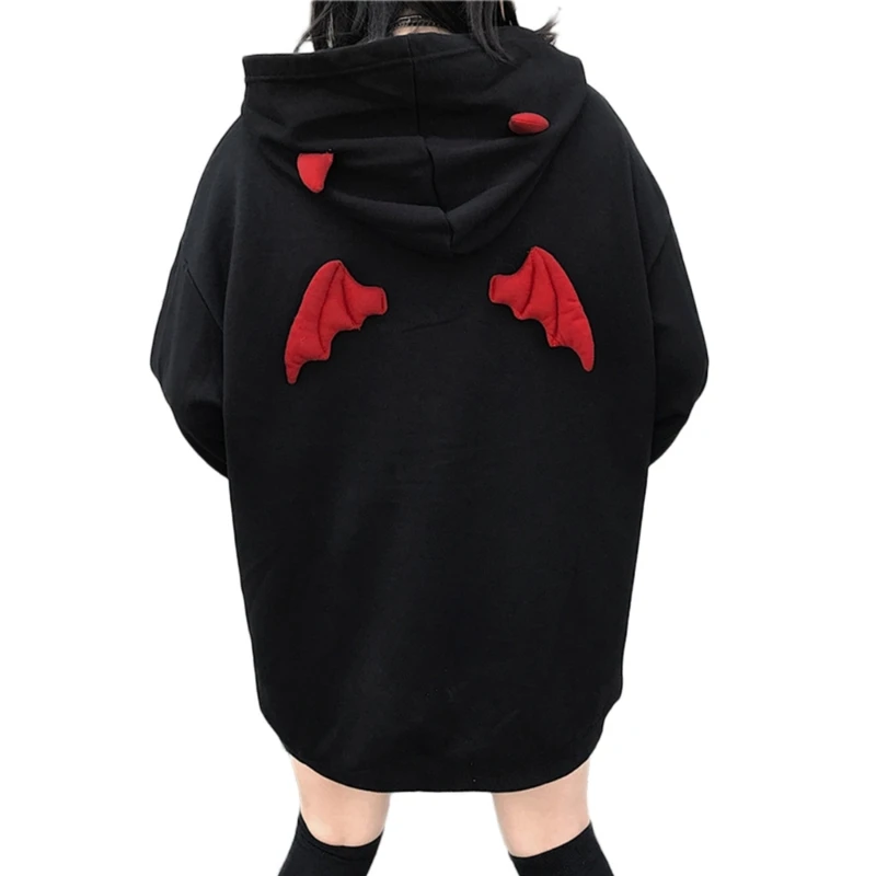 Girls' Cute Devil Wing and Horns Hoodie Oversized Top Pullover Long Sleeve Sweatshirts Cosplay Party for Teenagers