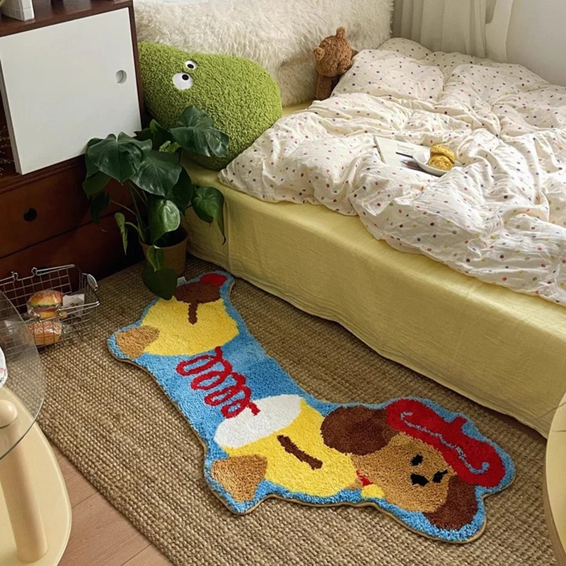 Colorful Tufting Dog Rug Long Bedroom Mat Soft Cartoon Animal Bathroom Carpet Living Area Floor Pad Home Kids Room Decor