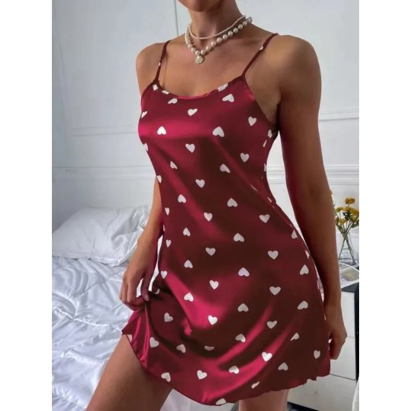Women‘s Pajamas Dress Plus Size Sleeveless Student  Sleepwear  Loungewear Sexy Suspenders Skirts Love Cartoon Print Homewear