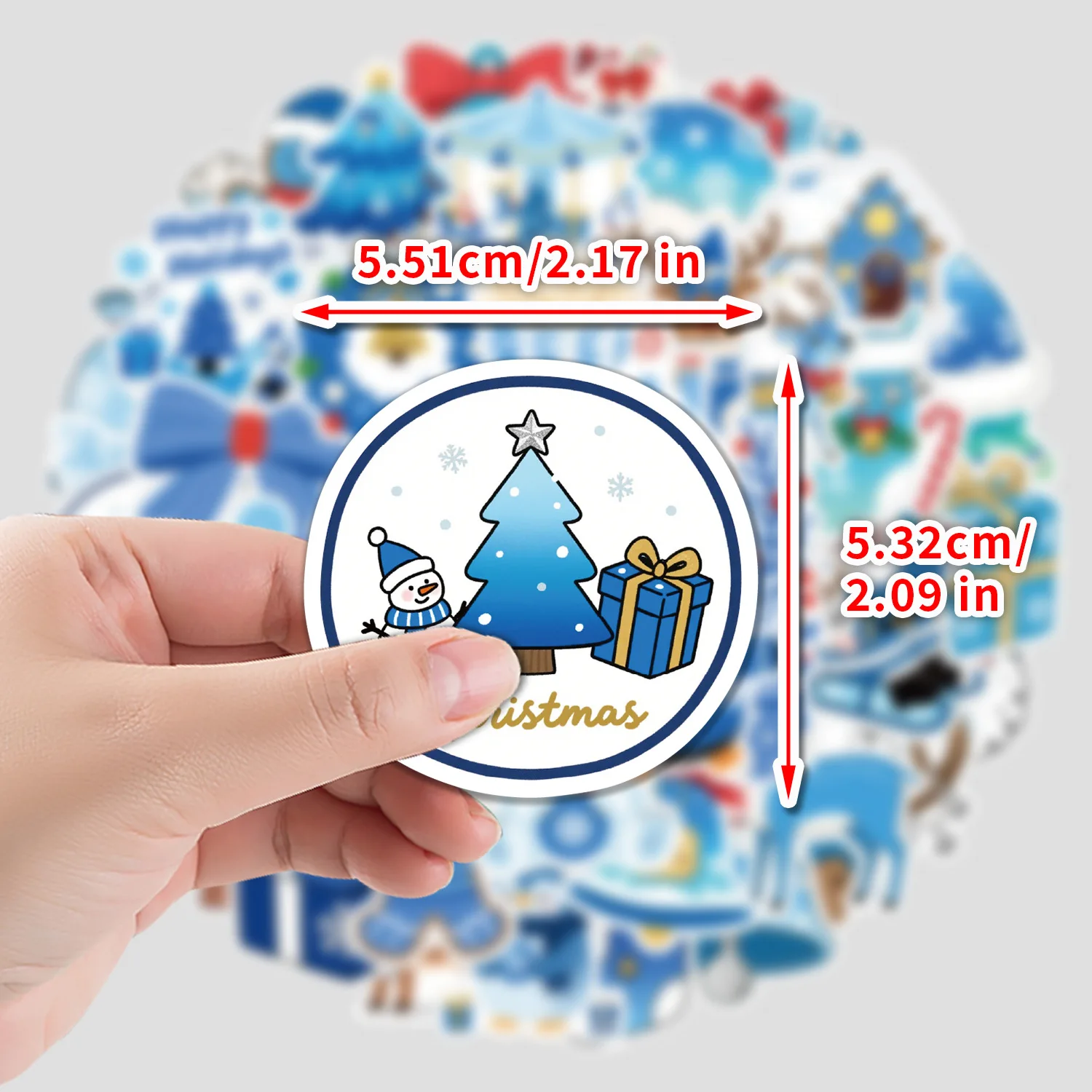 

10/30/50PCS Blue INS Style Christmas Doodle Stickers Cartoon Creative Decorative Water Cup Pencil Box Guitar Waterproof Decal