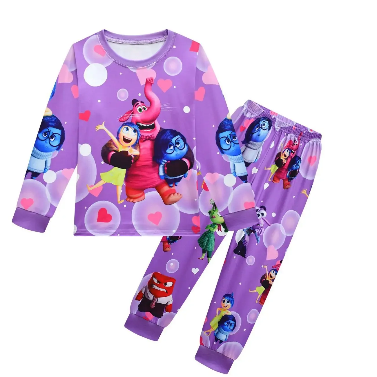 2024 Inside Out 2 Costume Kids Cartoon Joy Pajama Sets Baby Girls Long Sleeve Tops Pants Set Teenager Boys Sleepwear Homewear