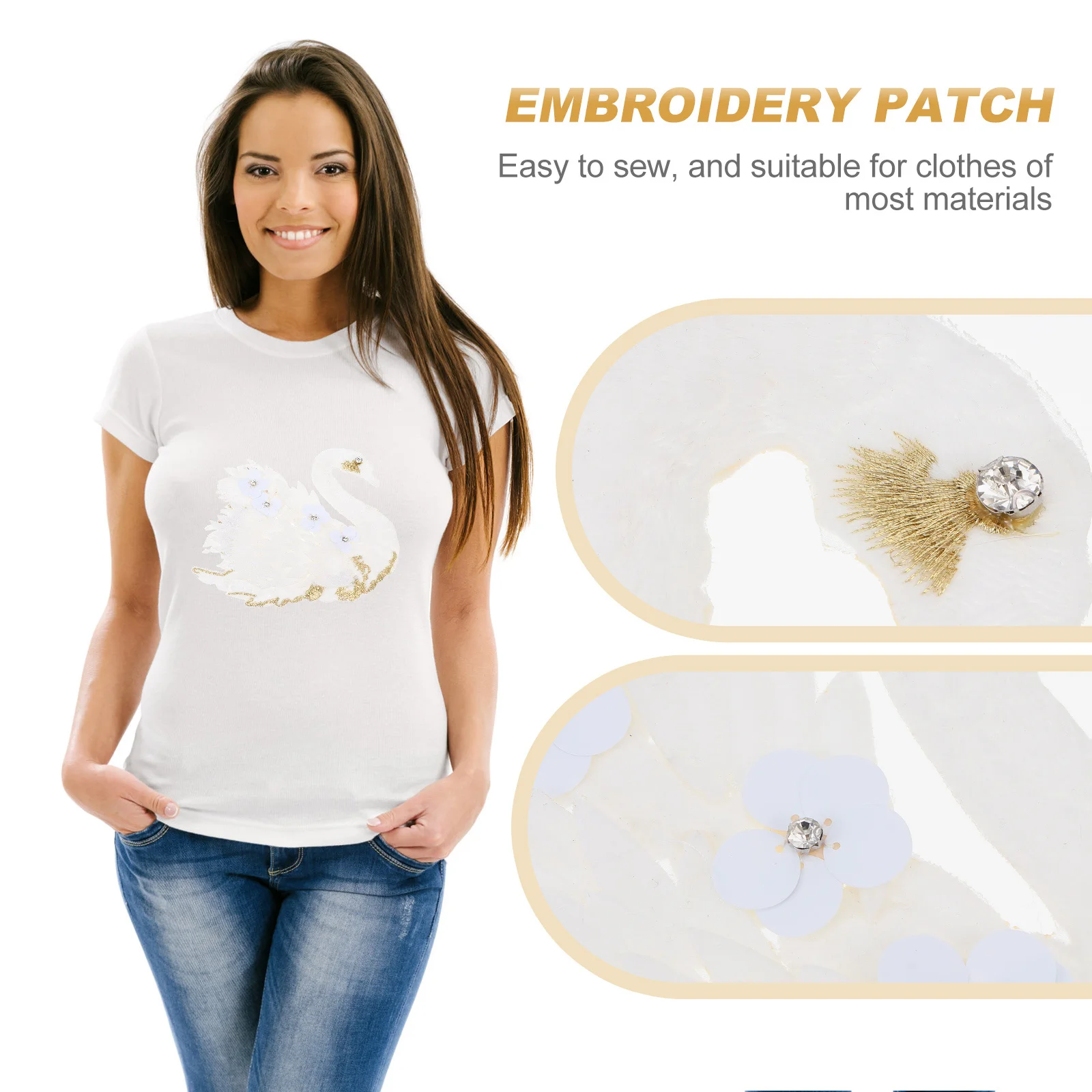 

Flower Swan Embroidered Applique Patch Set of 3 Skin Friendly Fabric for Clothes Bags Home Decor Embellishment Sewing DIY