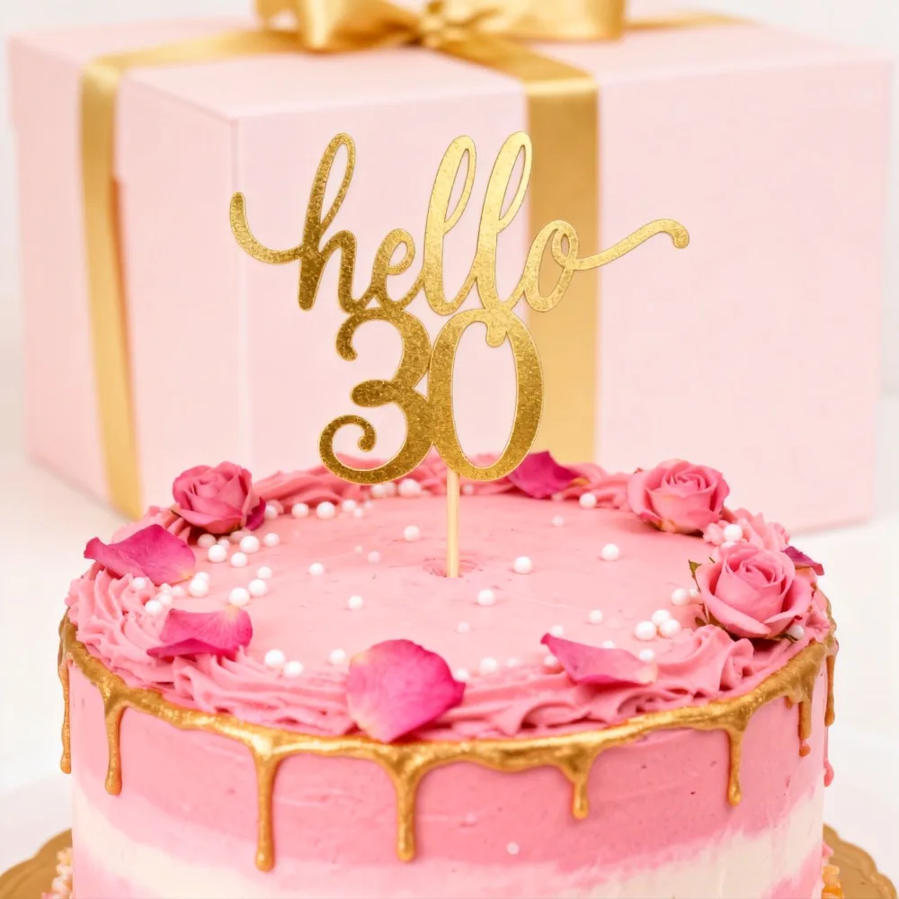 1 Stück Hello 30 Cake Topper, Happy 30th Birthday Dekor für Meilenstein- und Thirties-Feier, modernes Geburtstagsparty-Zubehör – Detail 5