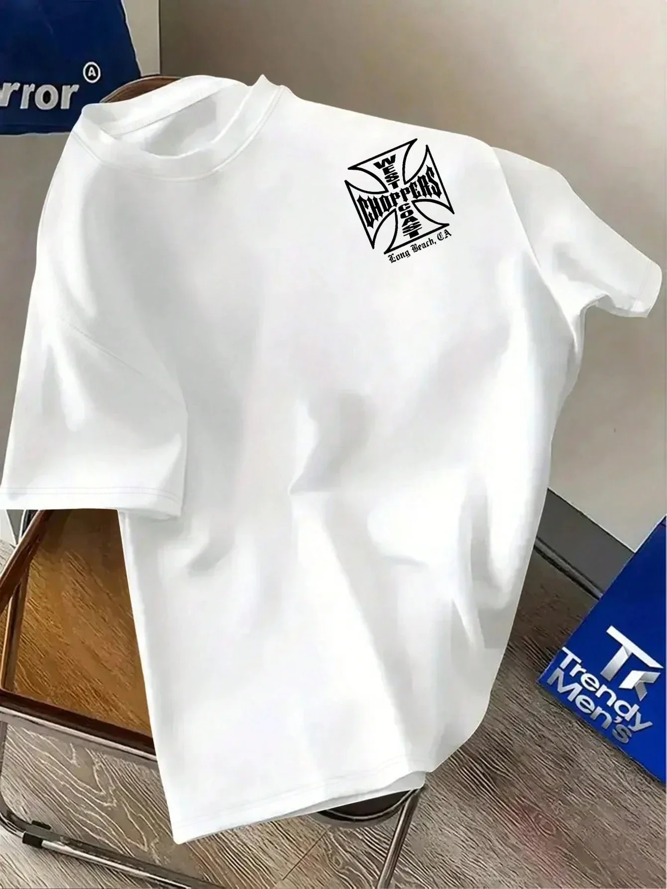 Parent‑Child Matching Oversize T‑Shirt Vintage Iron Cross Gothic Font Motorcycle‑Style Back & Chest Streetwear Cotton Tee