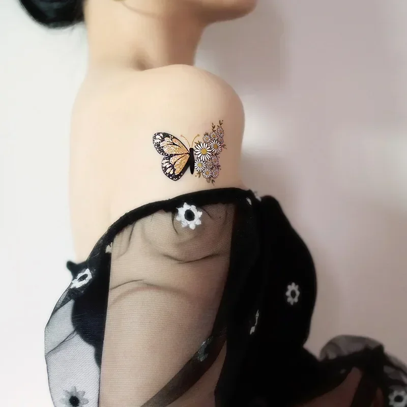 ملصق مكياج للحفلات اللامع على شكل فراشة يمكن التخلص منه للنساء، فن الجسم المؤقت للصيف مقاوم للماء