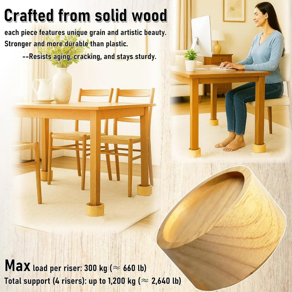 Bed Risers Furniture Legs, Solid Wood Furniture Raisers with Sleepy Bear Pattern, 2 Stackable Non-Slip Heavy-Duty Wooden Sofa Fr