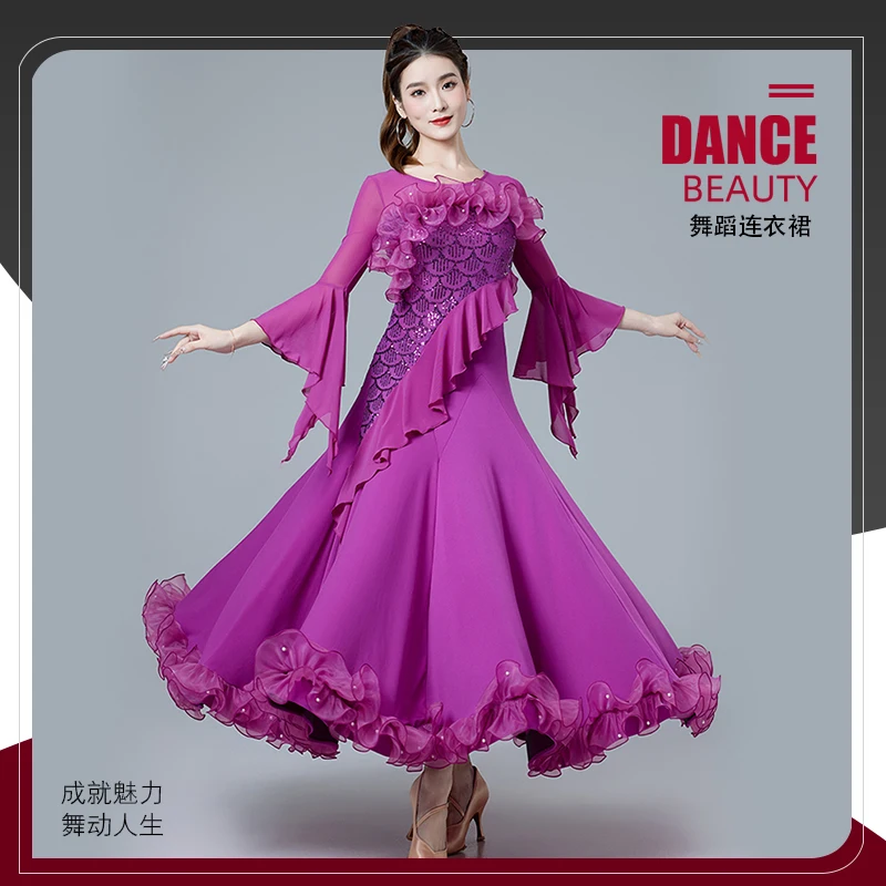 

Женское платье для современного танца, новое женское платье для бальных танцев, вальса, кадриль, социальное платье с цветочным узором ча-ча, большое распашное платье