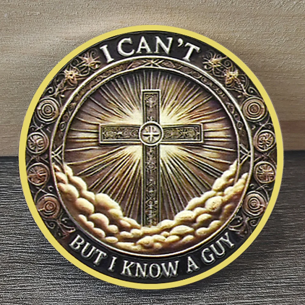 

Christian Cross Commemorative Coin I Can’t But I Know a Guy Double Sided Religious Faith Challenge Coin Gift
