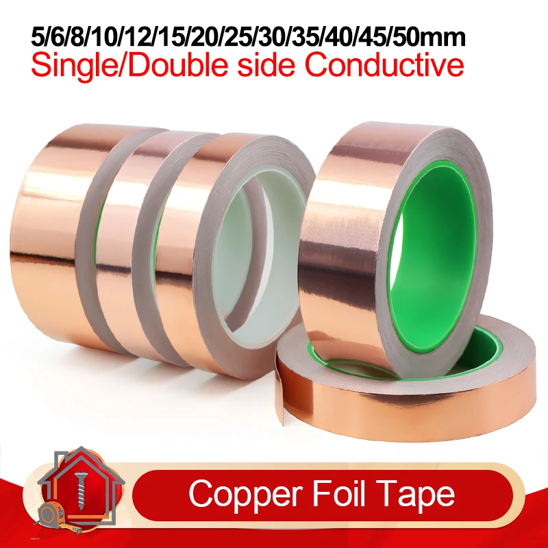 20 m Kupferfolienband, ein-/doppelseitig, leitfähiger Klebstoff, 5–50 mm, EMI-Abschirmung, Erdungsband für die elektrische Reparatur von Gitarren