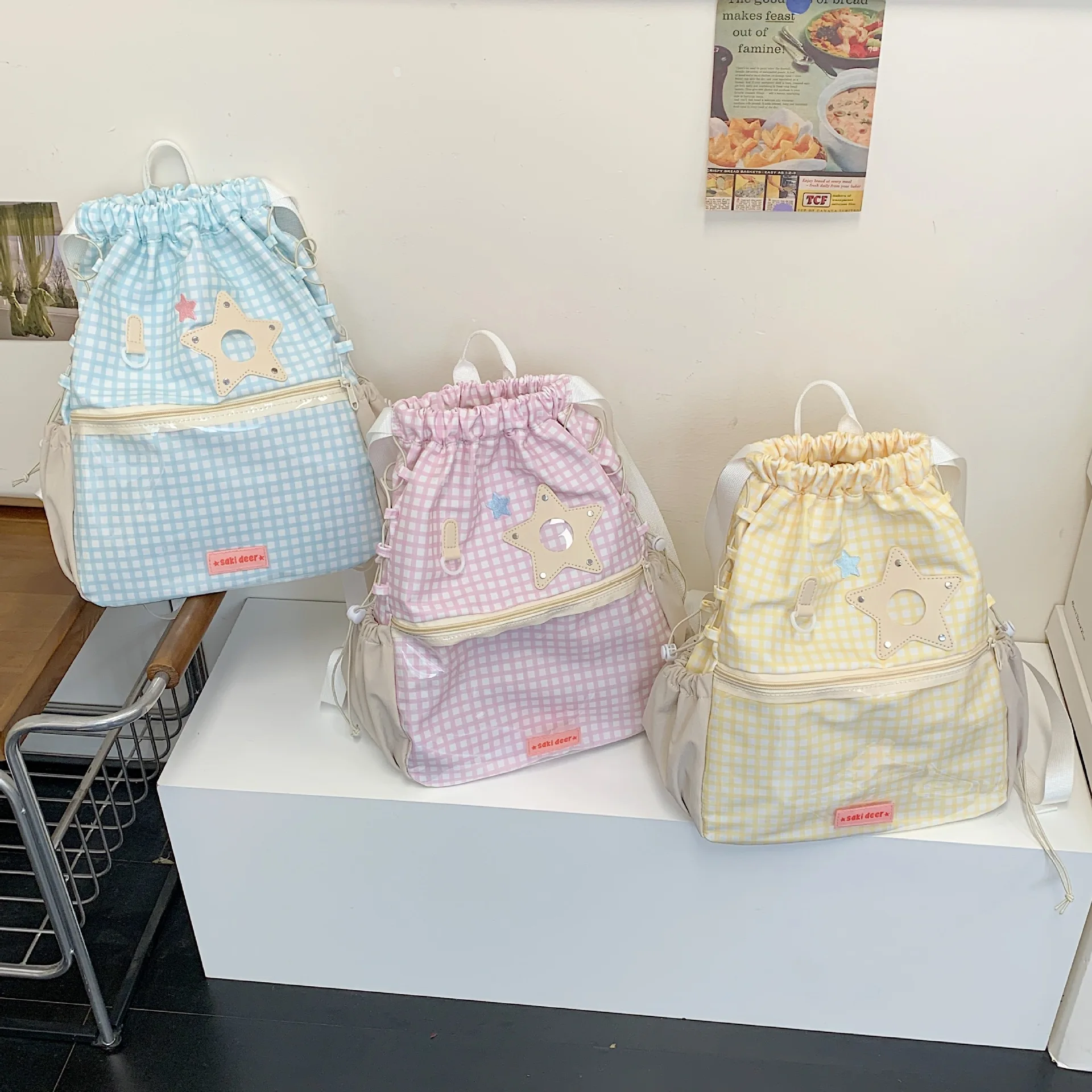 Tas Ransel Wanita HAEX Harajuku Plaid Tren 2025 Kasual Sehari-hari untuk Pelajar Mochilas Para Mujer Dopamine Clear Window Ita Bag Wanita