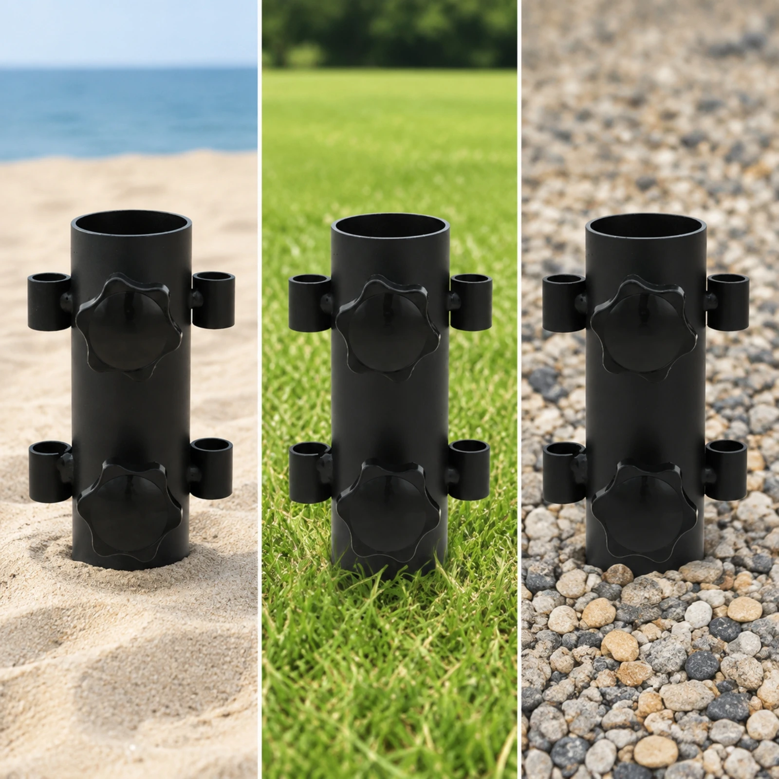 Canopy-Pole Holder with Side Sleeves Multi-Sleeve Tent Pole Stabilizer with Threaded Knobs Awning Rod Holder Compact Small Size