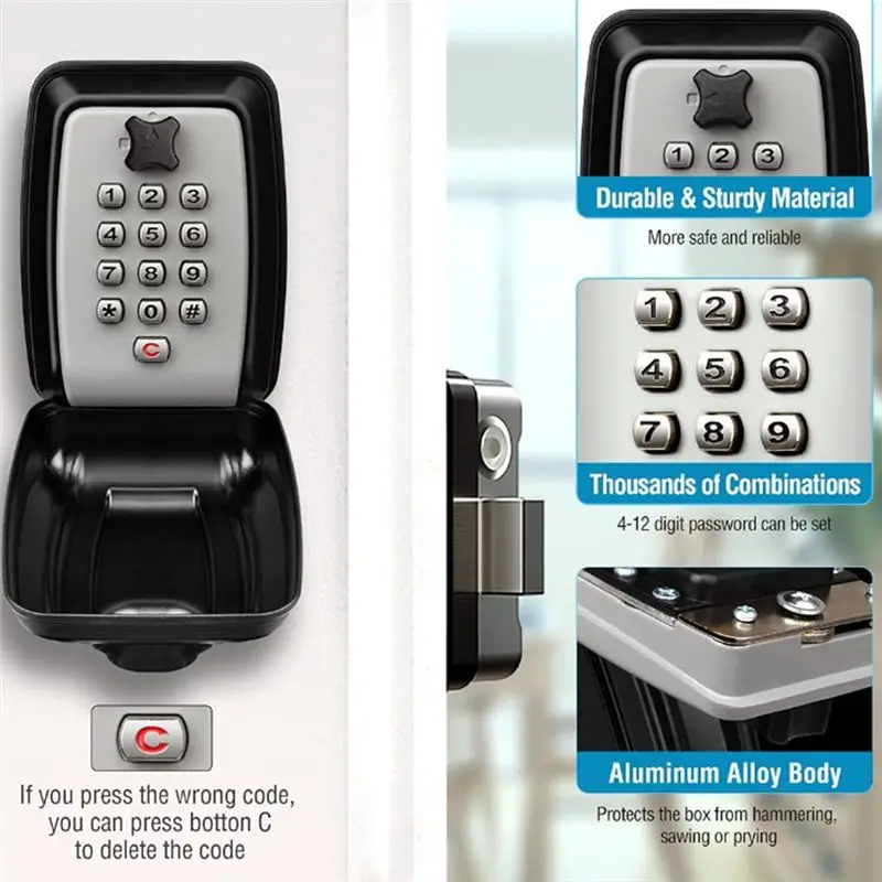 B29C-Key Box Wall Mounted Large Key Box Secure Waterproof Outdoor Key Box With 12 Code Rustproof Weatherproof Heavy Duty Key