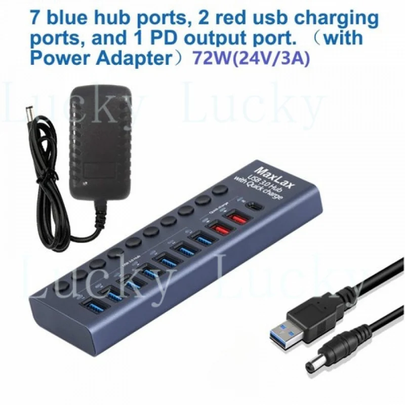 f for  USB Hub with Charging Function Power Adapter Individual Swiches Multi-interface