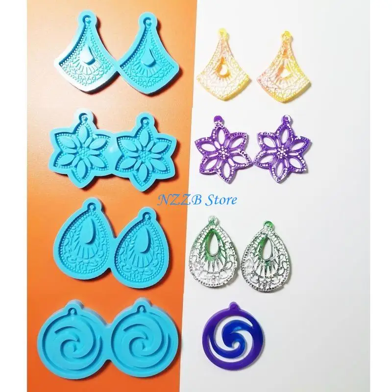 

T21F 4Pcs/set Epoxy Resin Casting Mold Round Earring Silicone Molds for Making Resin Jewelry Pendant DIY Craft Tool