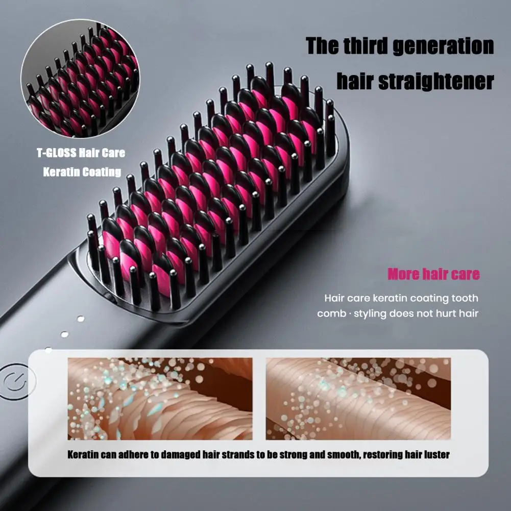 Rechargeable Cordless Electric Fluffy Curly Hair Styling Detangling Comb Hair Straightener Brush 3 Temp Adjustable Fast Heating