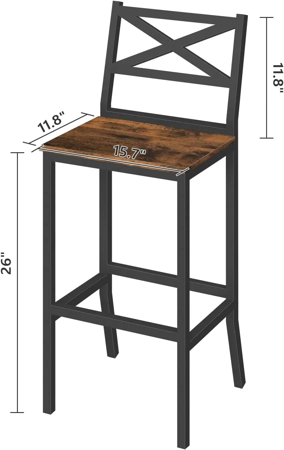 

Bar Stools, Set of 2 Bar Chairs with Backrest and Footrest, 26" Tall Counter Stools, Kitchen Breakfast Chairs