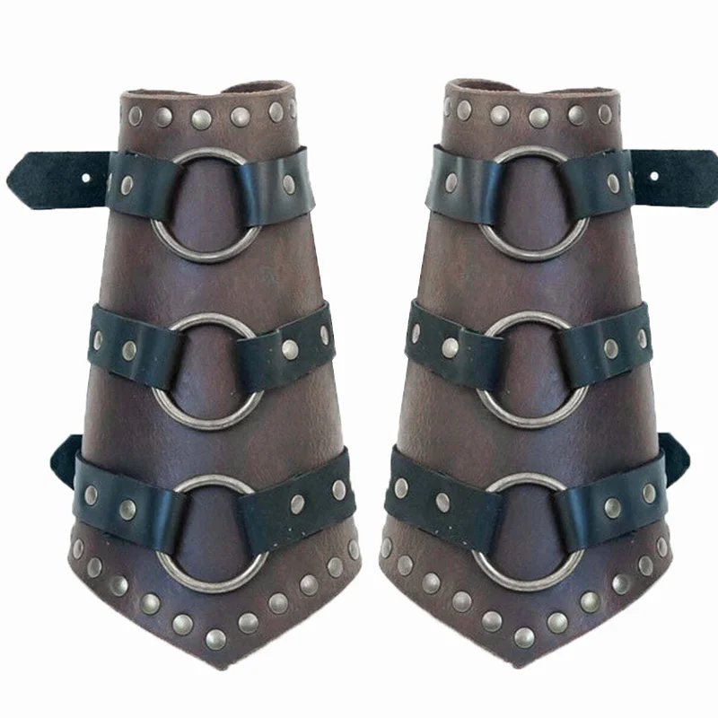 Medieval Steampunk Leather Arm Guard Bracer Viking Knight Wristband Vambrace Cosplay Costume Props Gothic O Ring Gauntlet Armor