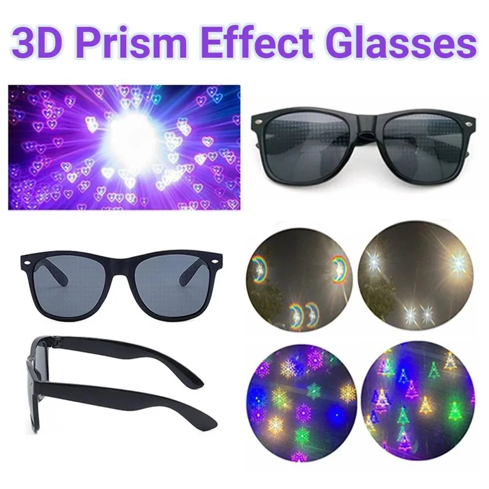 Unique Diffraction Glasses Heart Star Snowflake Light Refraction Special Effect Glasses Clear/Gray Lens Firework Diffraction