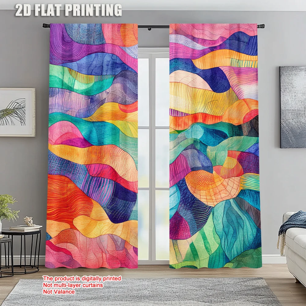 

2pc, Curtains Wavy Colorful Machine Washable Polyester,Without Electricity Festive Holiday Use for Seasonal Decorations